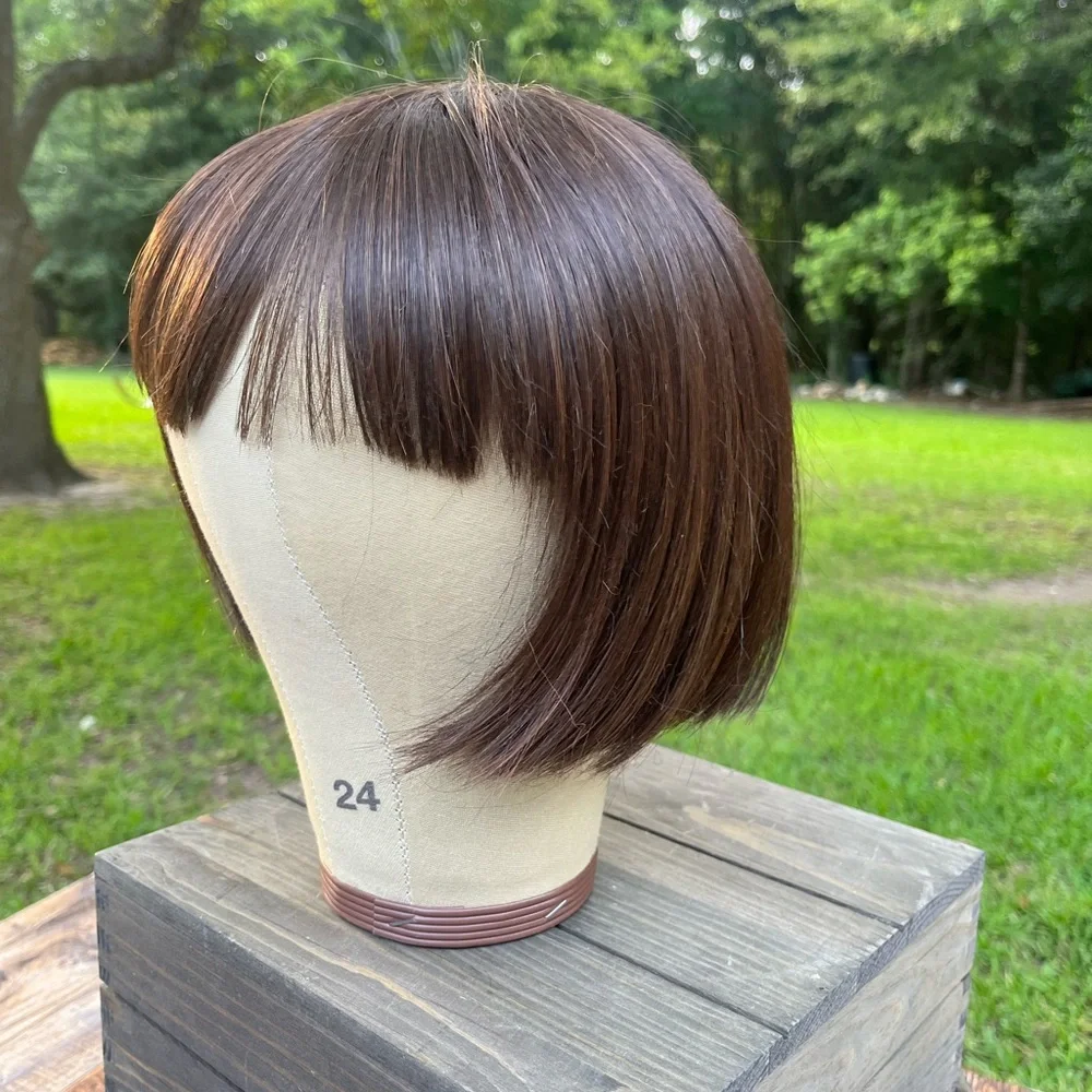 MEDIUM BROWN SYNTHETIC FIBER TOPPER BOB LENGTH WITH BANGS